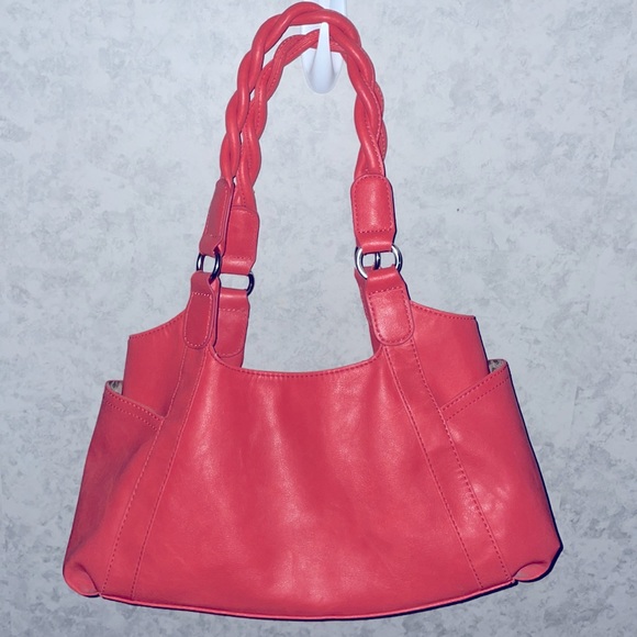 Relic By Fossil Coral Faux Leather Shoulder Bag Purse W/ Pockets Braided Straps - Picture 3 of 13